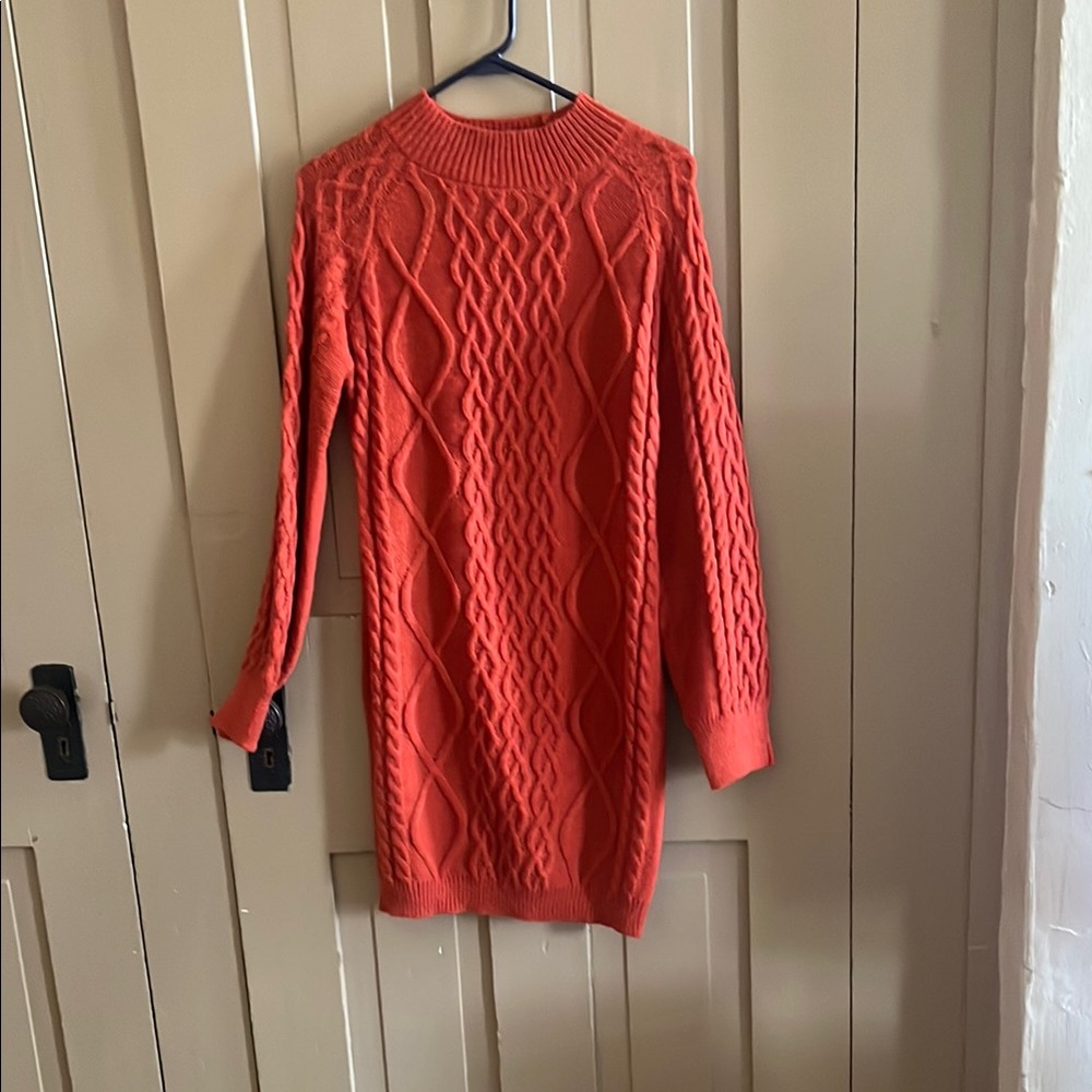 Women's Orange Cable Knit Sweater Dress